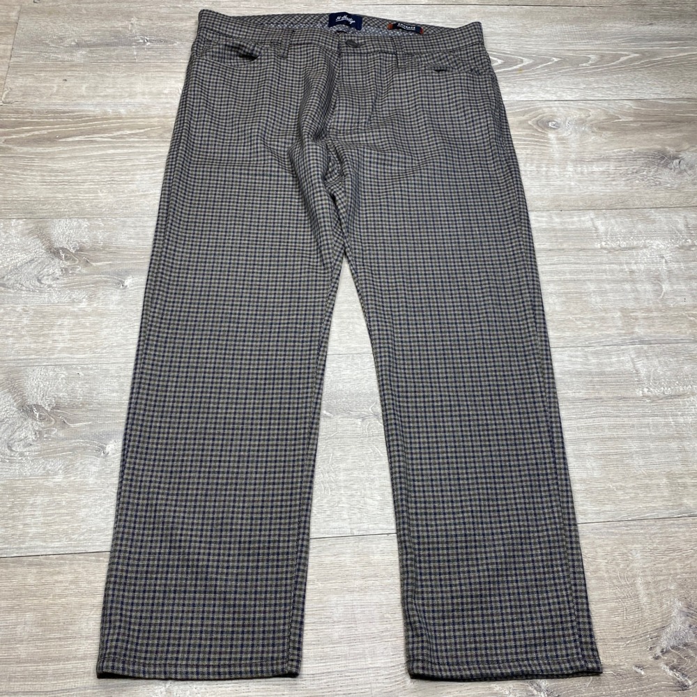 34 Heritage Courage Pants Mens 35x28 Gray Blue Micro Check Plaid Stretch Jeans